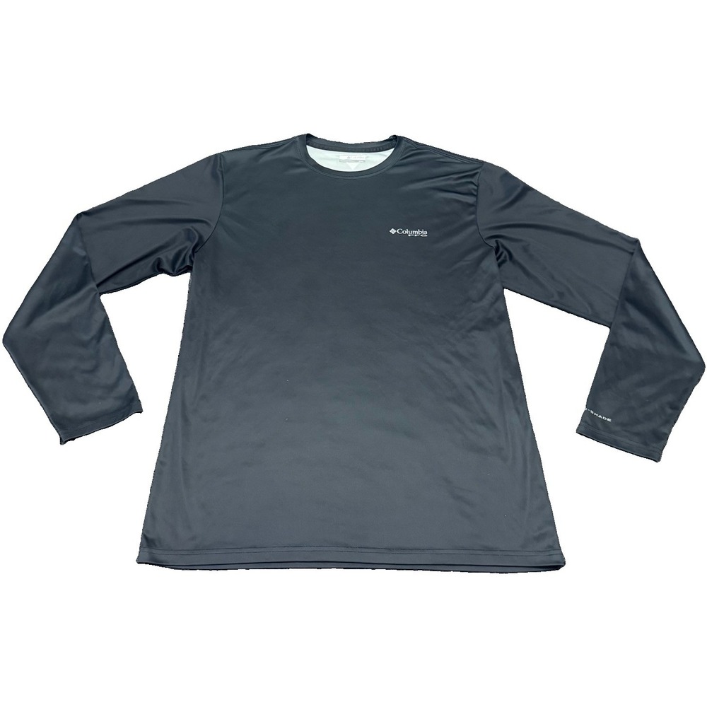 Columbia PFG Omni-Shade Mens UV Protection M Long Sleeve Black Fish Flag